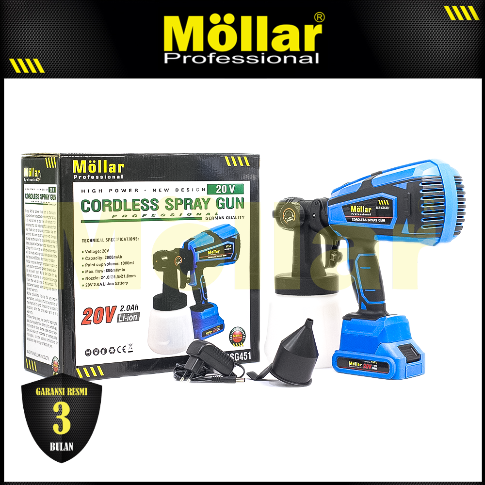MOLLAR CSG451 Mesin Semprot Cat Baterai 20V / Cordless Cordless Spray Gun HVLP