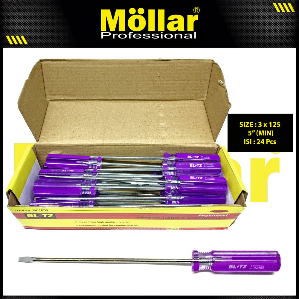 BLITZ Obeng Radio 5 Inch X 3 Mm Minus (-) Panjang 12.5 Cm 1 Pak 24 pcs