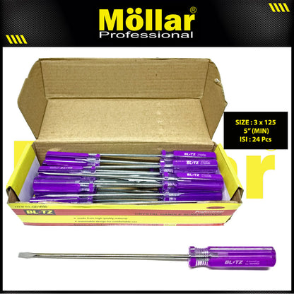 BLITZ Obeng Radio 5 Inch X 3 Mm Minus (-) Panjang 12.5 Cm 1 Pak 24 pcs