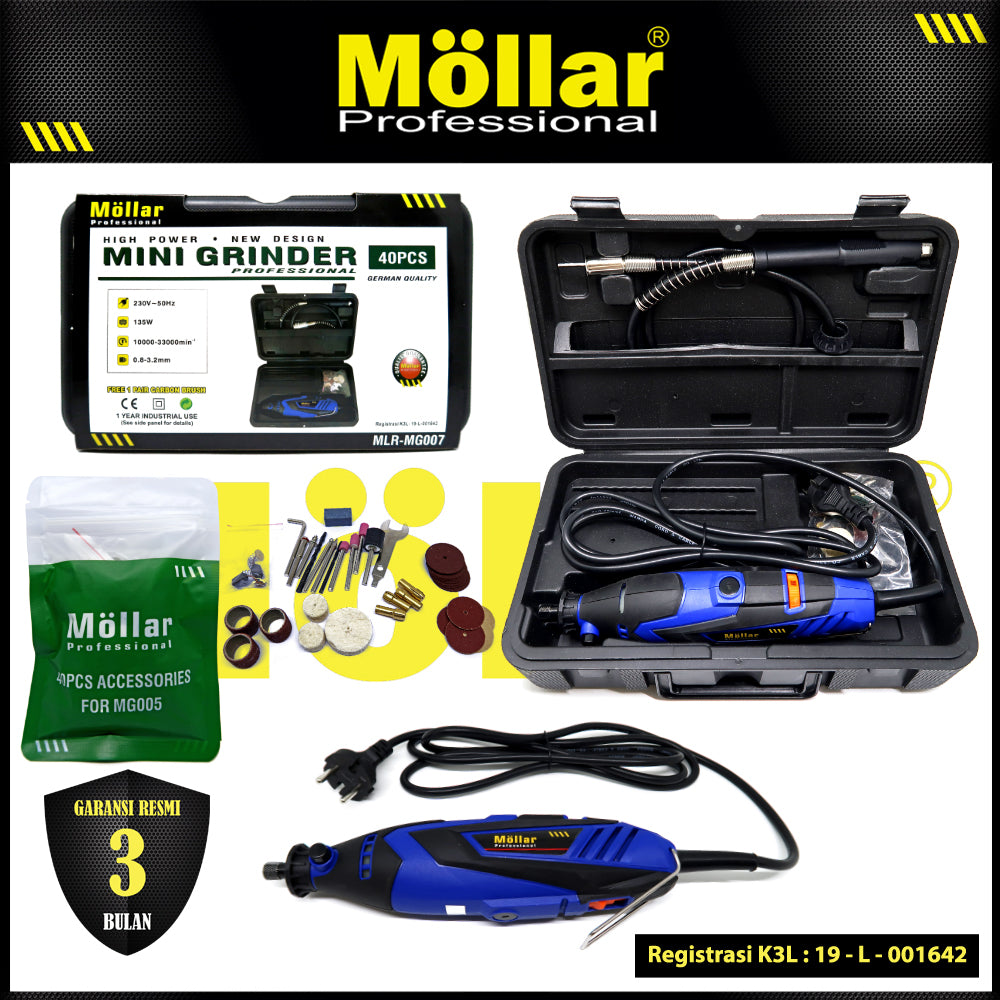 (PAKET) MOLLAR MG007 Mini Die Grinder Set & 40 Pcs Aksesoris Bor Gerinda Tuner