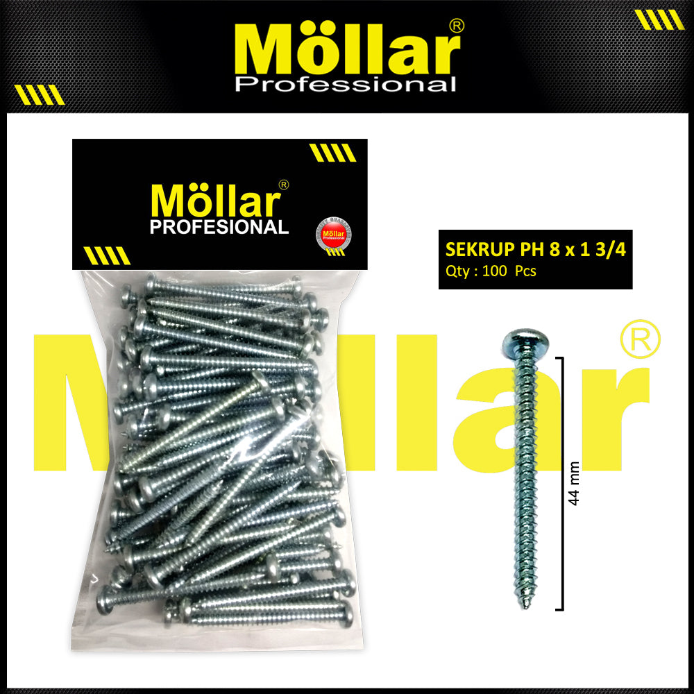 MOLLAR 93-035 Sekrup PH 8 x 1-3/4 - 100 pcs