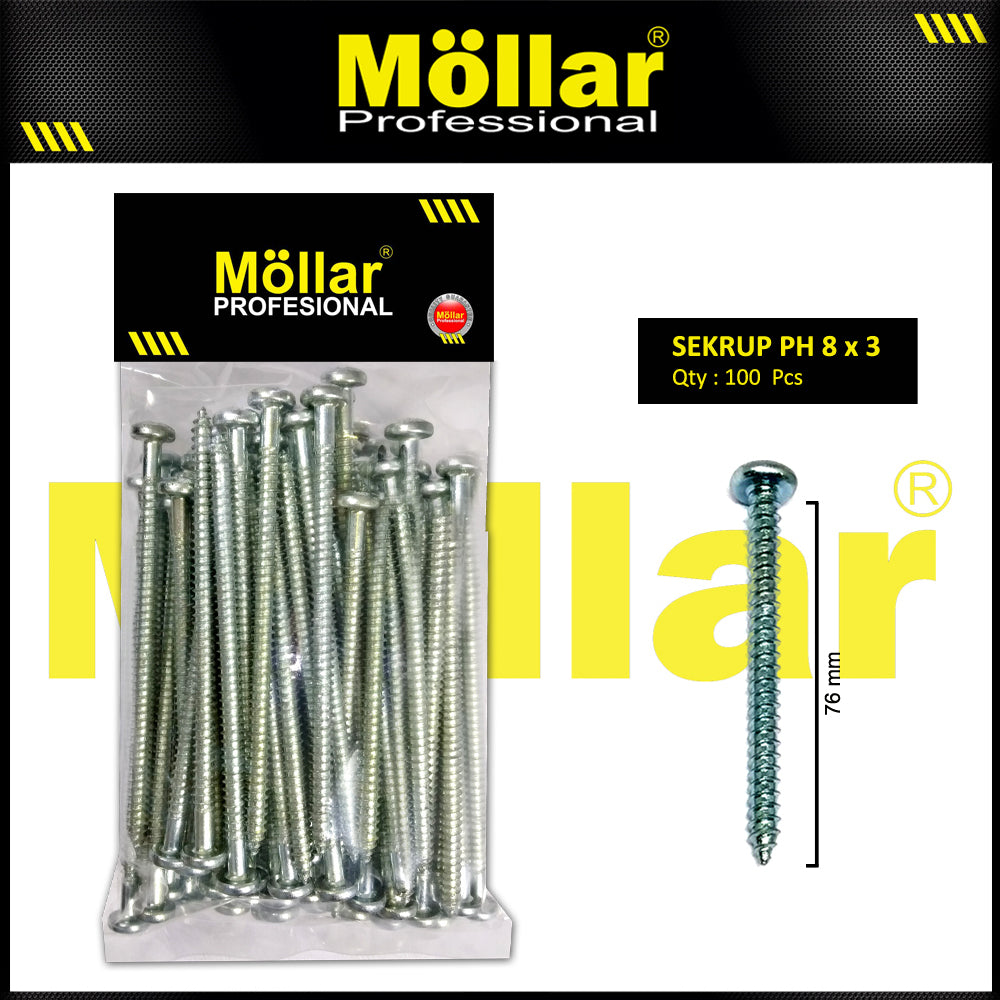 MOLLAR 93-038 Sekrup PH 8 x 3 - 100 pcs