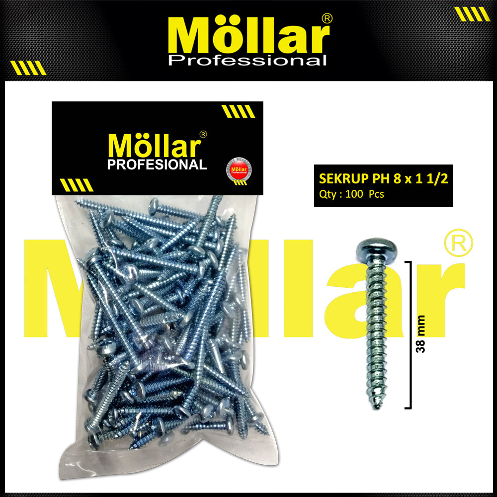 MOLLAR 93-034 Sekrup PH 8 x 1-1/2 - 100 pcs