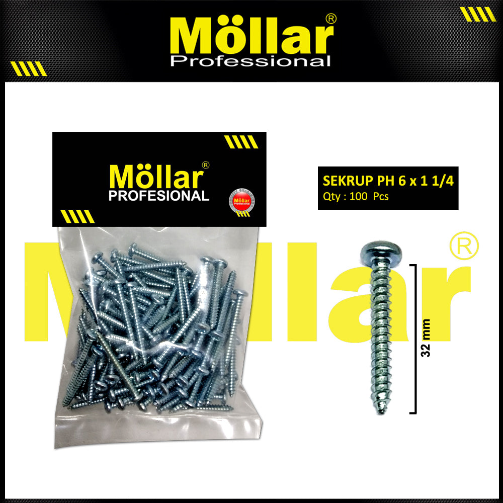 MOLLAR 93-025 Sekrup PH 6 x 1-1/4 - 100 pcs