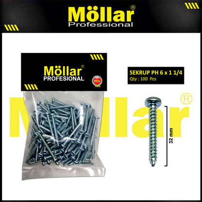MOLLAR 93-025 Sekrup PH 6 x 1-1/4 - 100 pcs