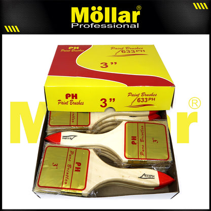 PINEHILL PH-633 1 Pak 12 Pcs Kuas Cat 3 Inch Gagang Kayu Koas Kwas Cat Tembok