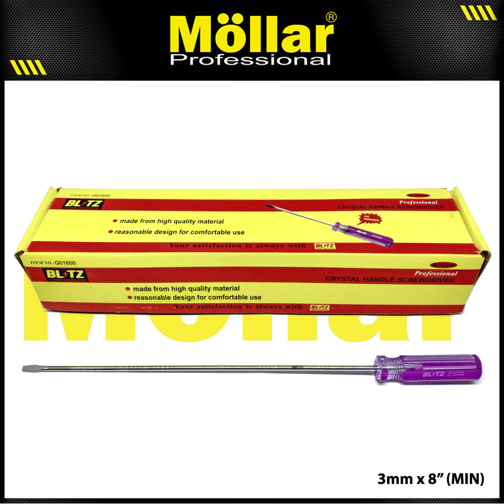 BLITZ Obeng Radio 8 Inch X 3 Mm Minus (-) Panjang 20 Cm - 1 Pak 24 pcs