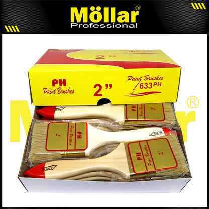 PINEHILL PH-633 1 Pak 12 Pcs Kuas Cat 2 Inch Gagang Kayu Koas Kwas Cat Tembok