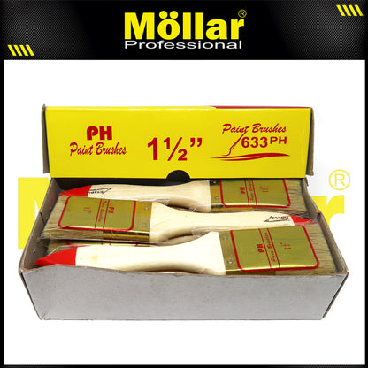 PINEHILL PH-633 1 Pak 12 Pcs Kuas Cat 1.5 Inch Gagang Kayu Koas Kwas Cat Tembok