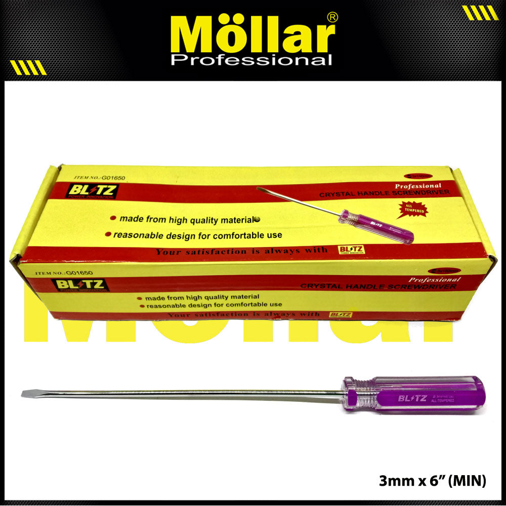 BLITZ Obeng Radio 6 Inch X 3 Mm Minus (-) Panjang 15 Cm - 1 Pak 24 pcs