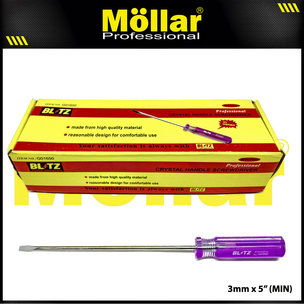 BLITZ Obeng Radio 5 Inch X 3 Mm Minus (-) Panjang 12.5 Cm 1 Pak 24 pcs