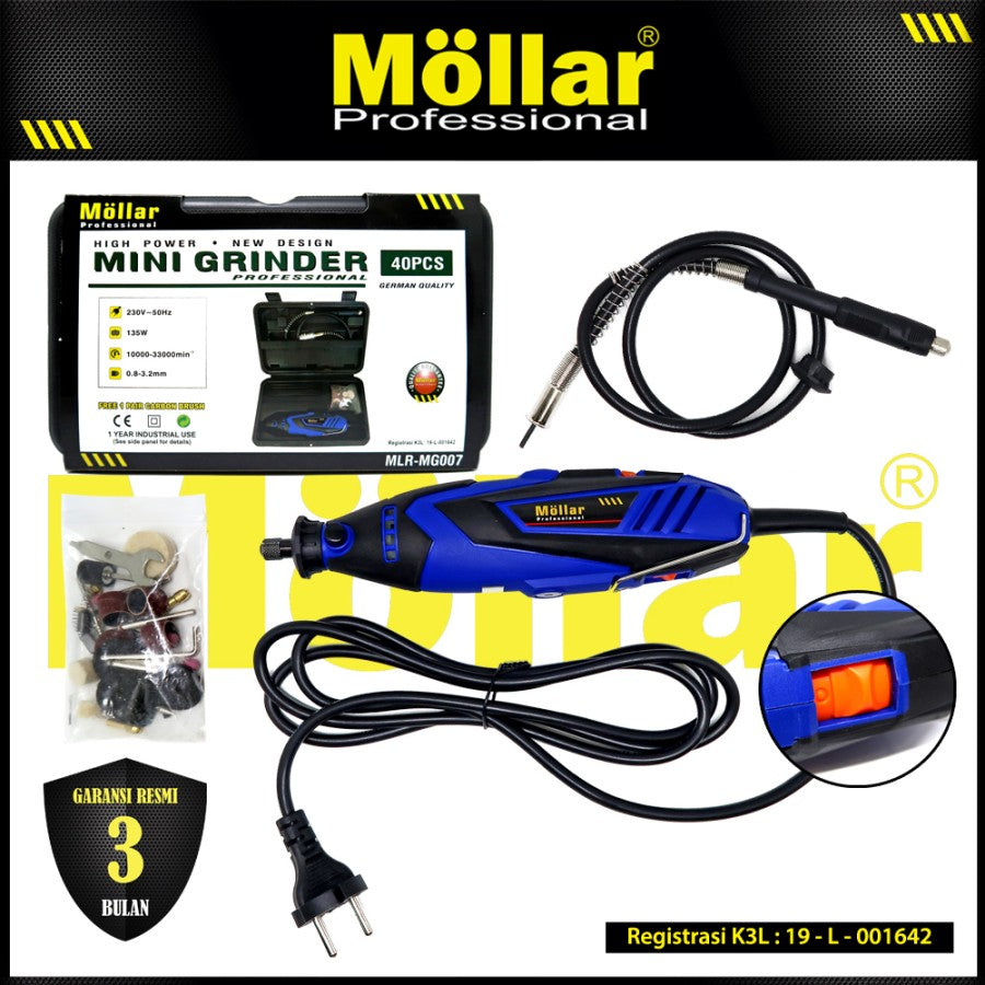 (PAKET) MOLLAR MG007 Mini Die Grinder Set & 50 Pcs Aksesoris Bor Gerinda Tuner