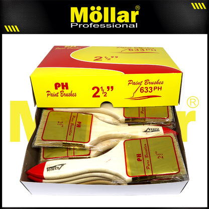 PINEHILL PH-633 1 Pak 12 Pcs Kuas Cat 2.5 Inch Gagang Kayu Koas Kwas Cat Tembok