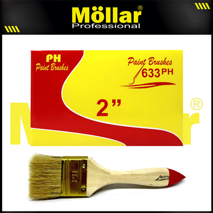 PINEHILL PH-633 1 Pak 12 Pcs Kuas Cat 2 Inch Gagang Kayu Koas Kwas Cat Tembok