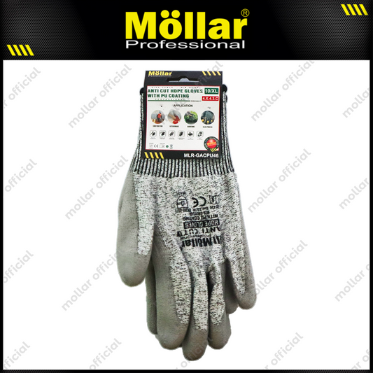 MOLLAR GACPU46 Sarung Tangan Safety Anti Potong HDPE-PU (10/XL)