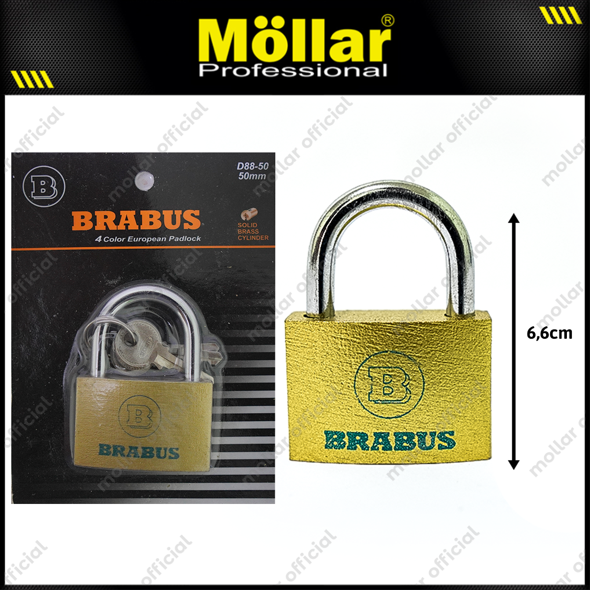 BRABUS D88-50 Gembok Kuning Blister 50 mm Short / Gembok Leher Pendek
