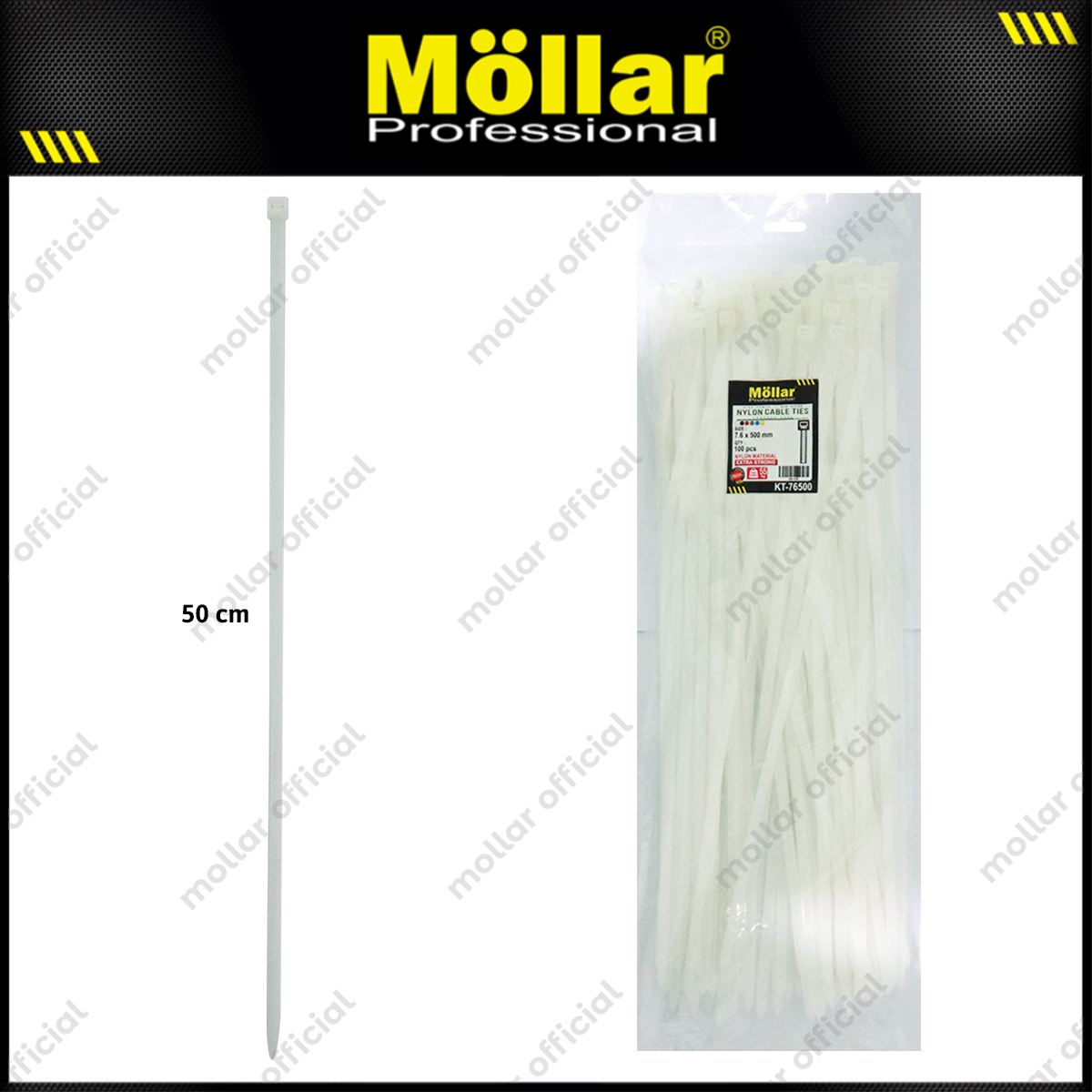 MOLLAR KT-76500 Kabel Ties 7.6x500 mm Putih