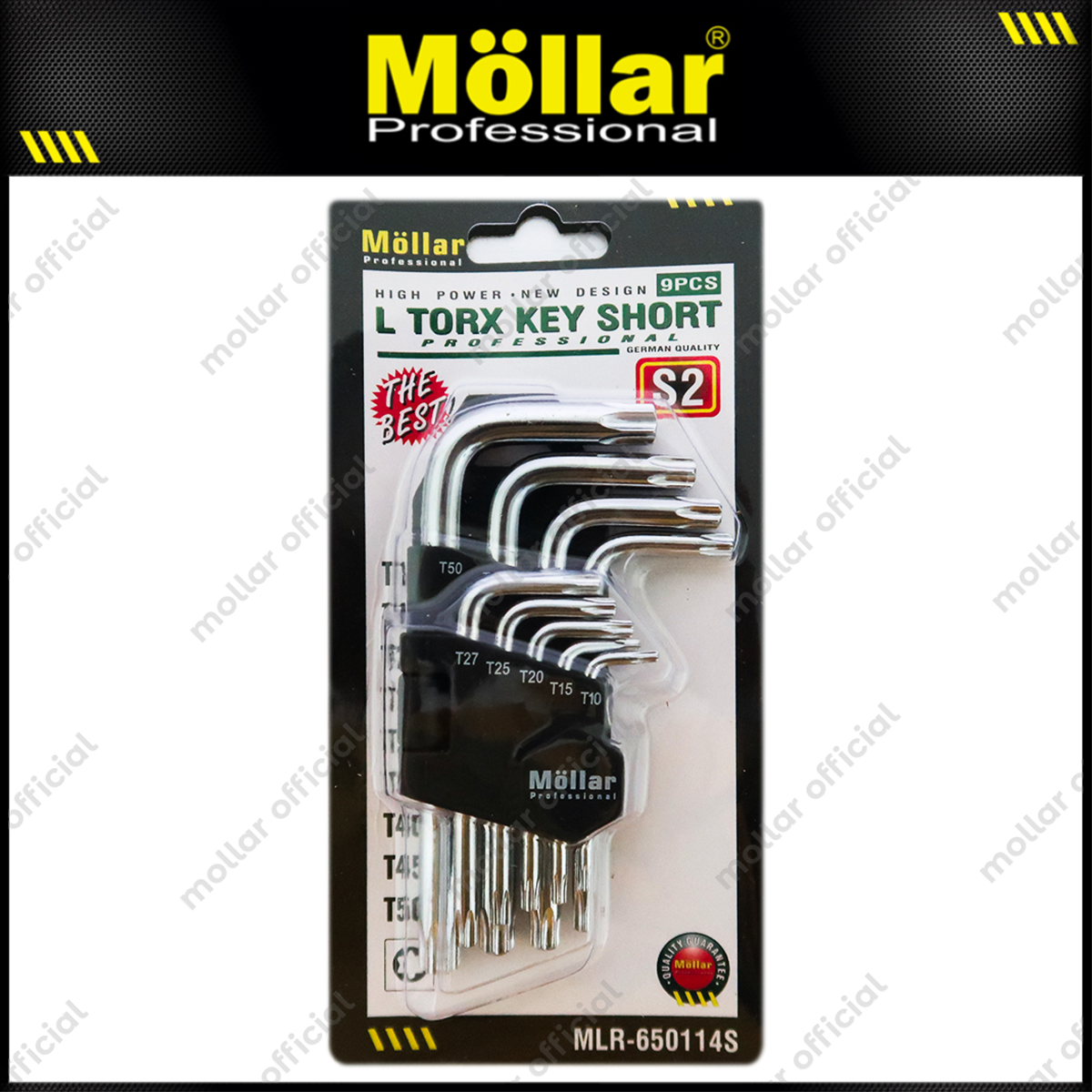 MOLLAR MLR-650114S Kunci L Set Pendek Bintang 9 pcs T10-T50 S2 Steel