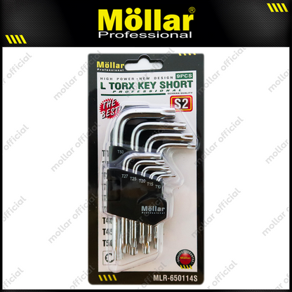 MOLLAR MLR-650114S Kunci L Set Pendek Bintang 9 pcs T10-T50 S2 Steel
