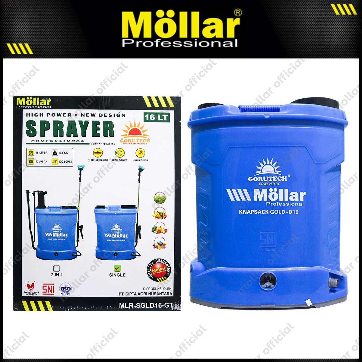 MOLLAR SGLD16-GT-Single Mesin Semprotan Hama Elektrik 12V 16 Liter