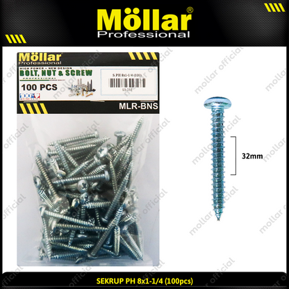 MOLLAR 93-033 Sekrup PH 8 x 1-1/4 - 100 pcs