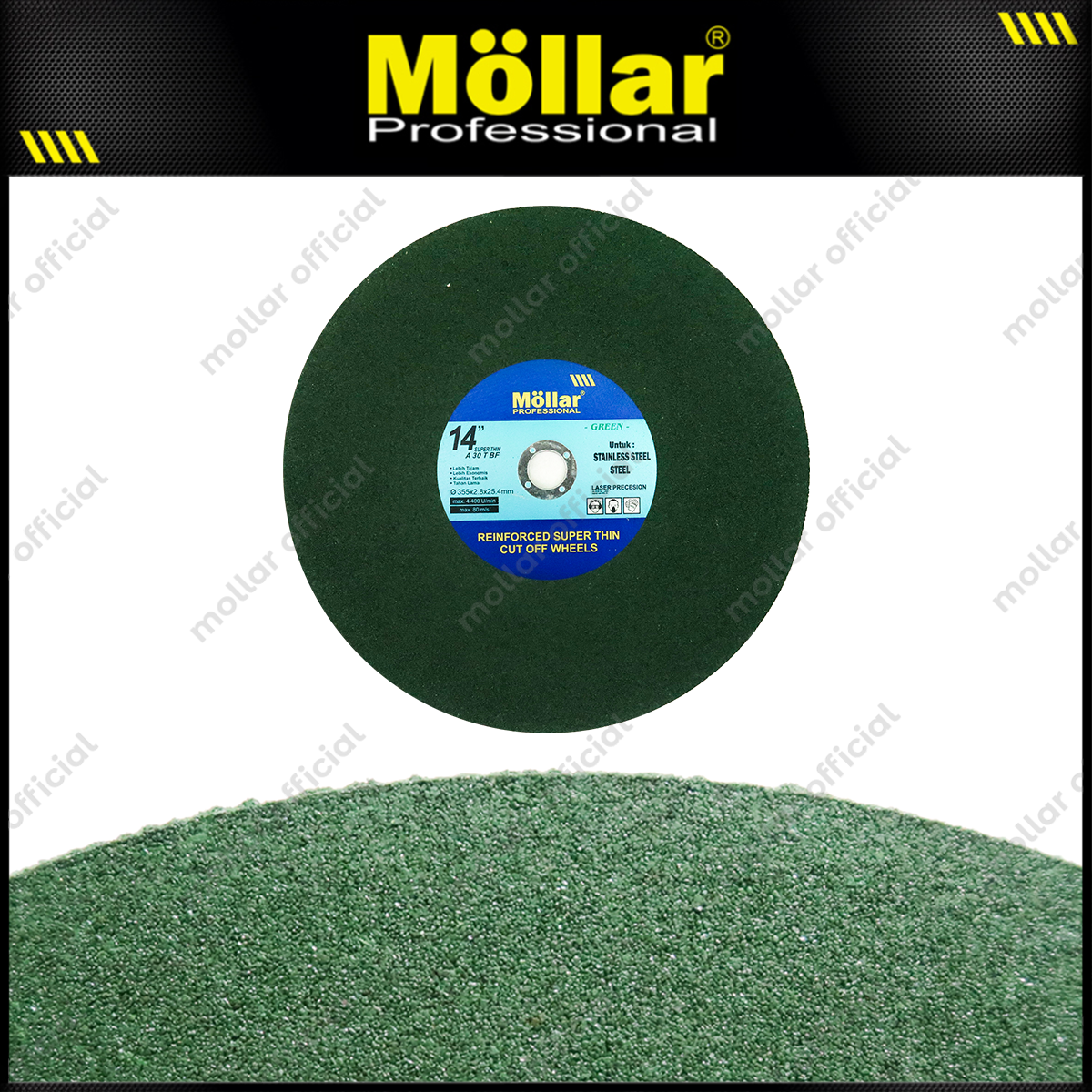 MOLLAR D67051 Mata Gerinda Potong Besi 14" / Cut Off Wheel Green