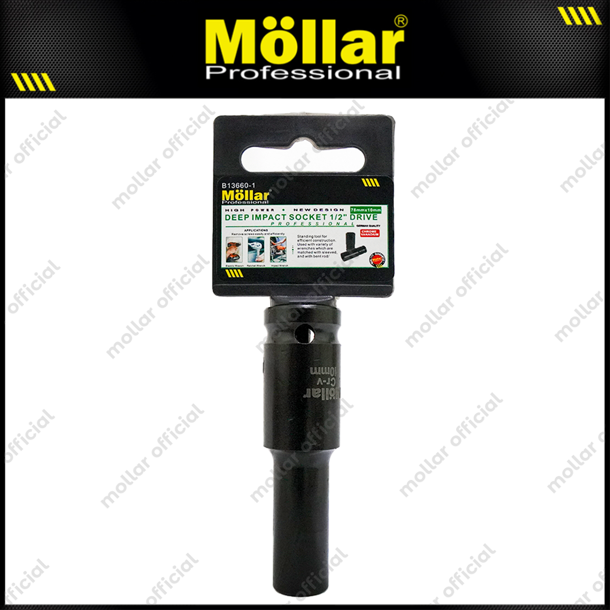 MOLLAR B13660 Mata Sok Panjang 1/2" 6PT 10 mm / Deep Socket