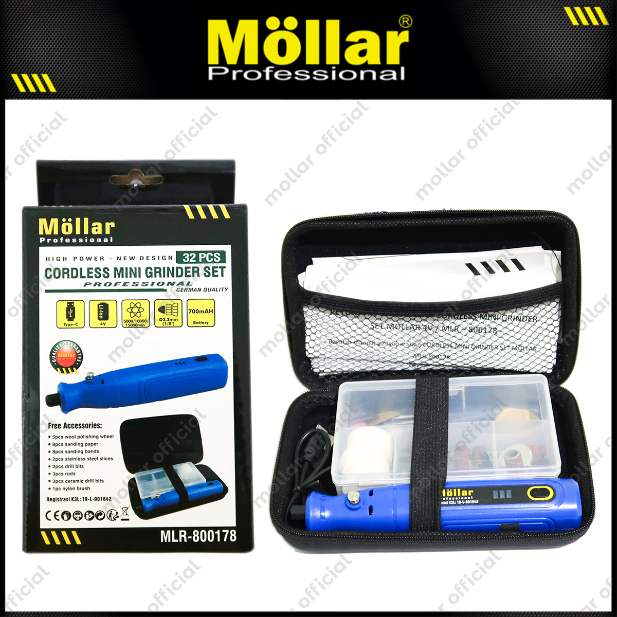 MOLLAR MLR-800178 Mesin Mini Grinder Baterai 4V Set 32 pcs