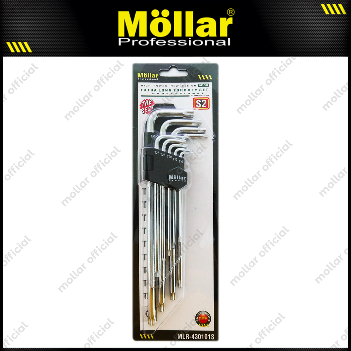 MOLLAR MLR-430101S Kunci L Set Panjang Bintang 9 pcs T10-T50 S2 Steel