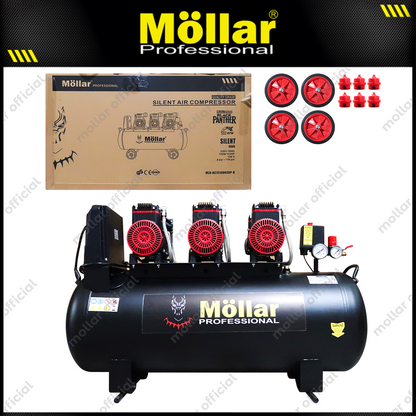 MOLLAR MLR-AC15100H3BP-R Mesin Kompresor Angin Oilless 3x1 HP 100 Liter Black Panther