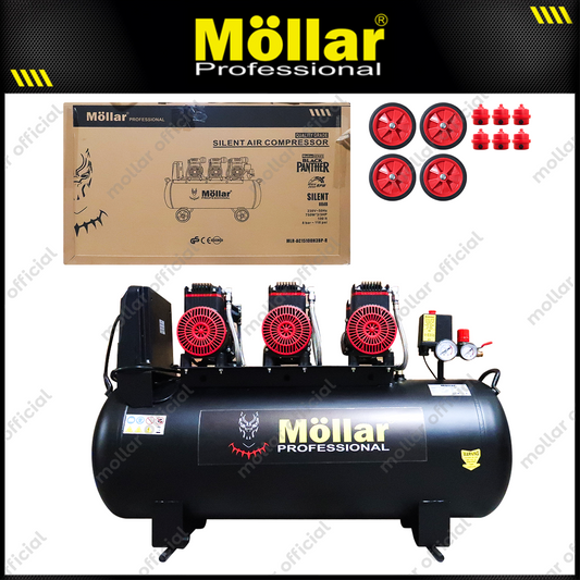 MOLLAR MLR-AC15100H3BP-R Mesin Kompresor Angin Oilless 3x1 HP 100 Liter Black Panther