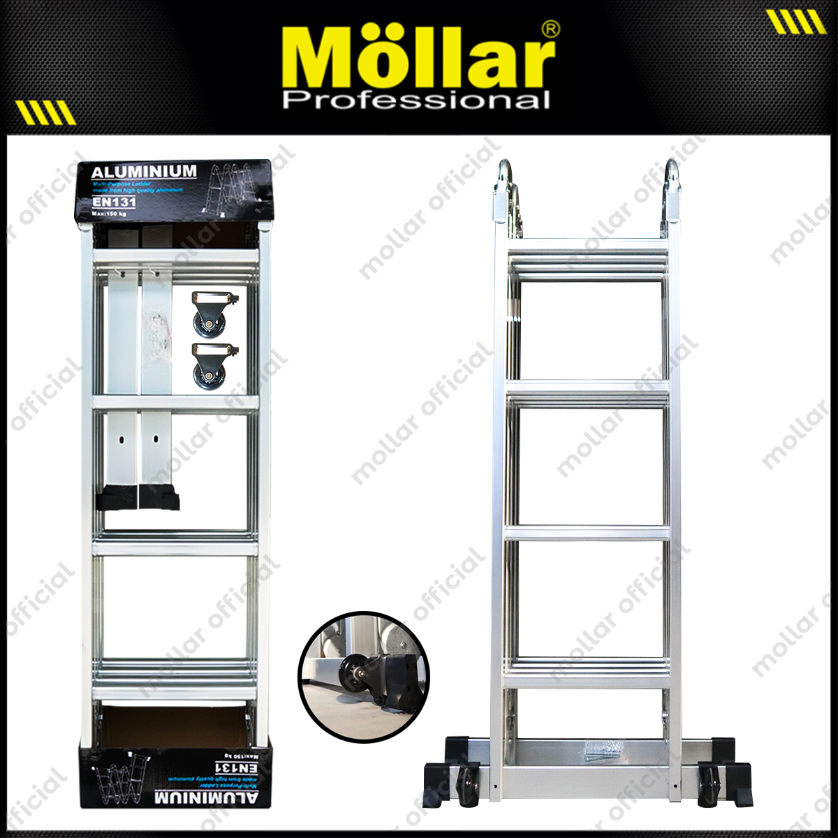 MOLLAR Tangga Lipat Almunium 4x4 4.6 meter 2 Roda