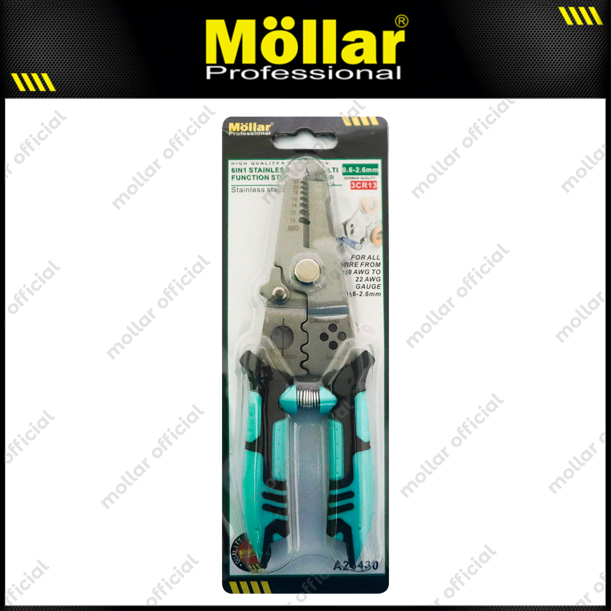 MOLLAR A26430 Tang Kupas Kabel 6 in 1 Multifungsi / Stripping Pliers