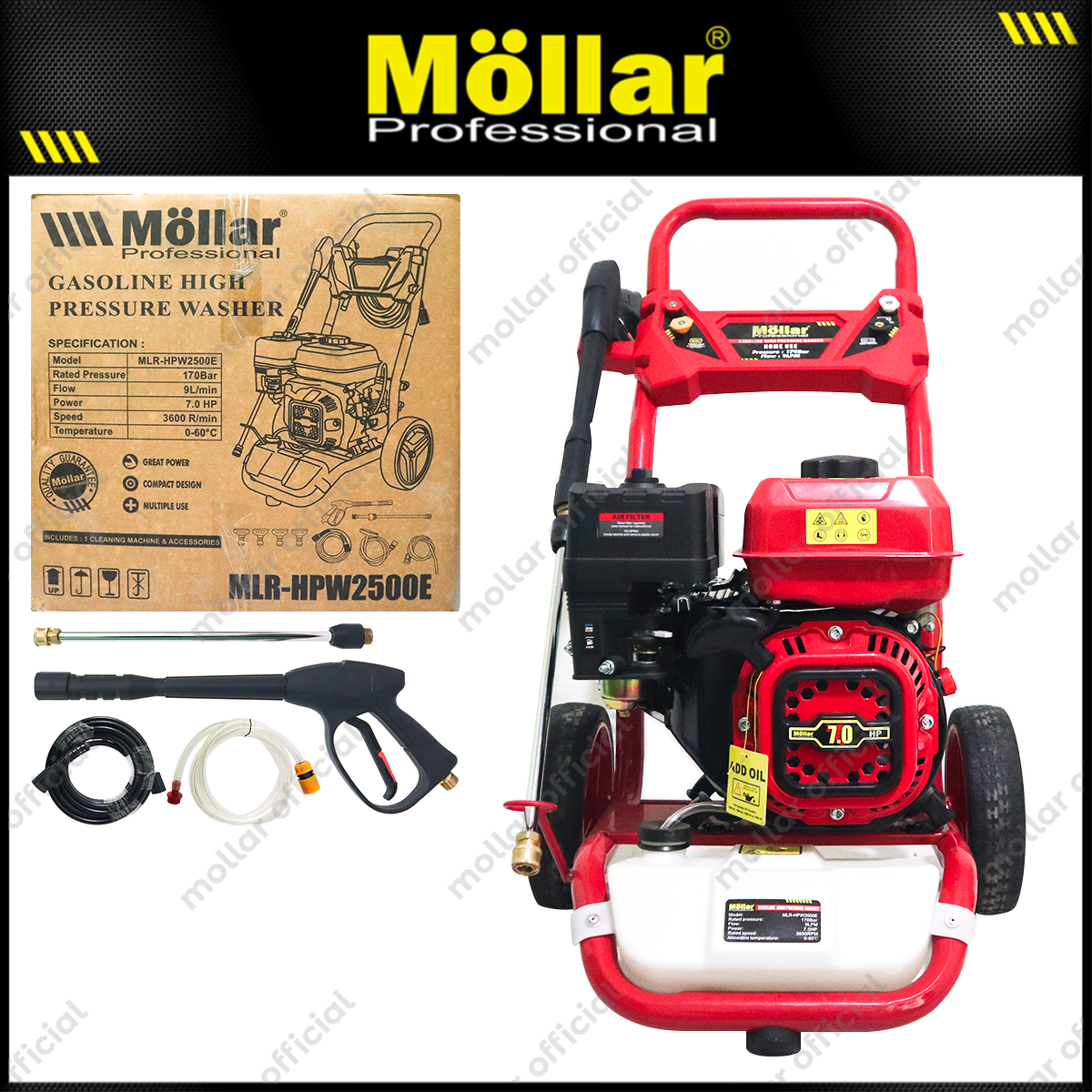 MOLLAR HPW2500E Mesin Jet Cleaner Bensin 7 HP 170 Bar / Gasoline High Pressure Washer