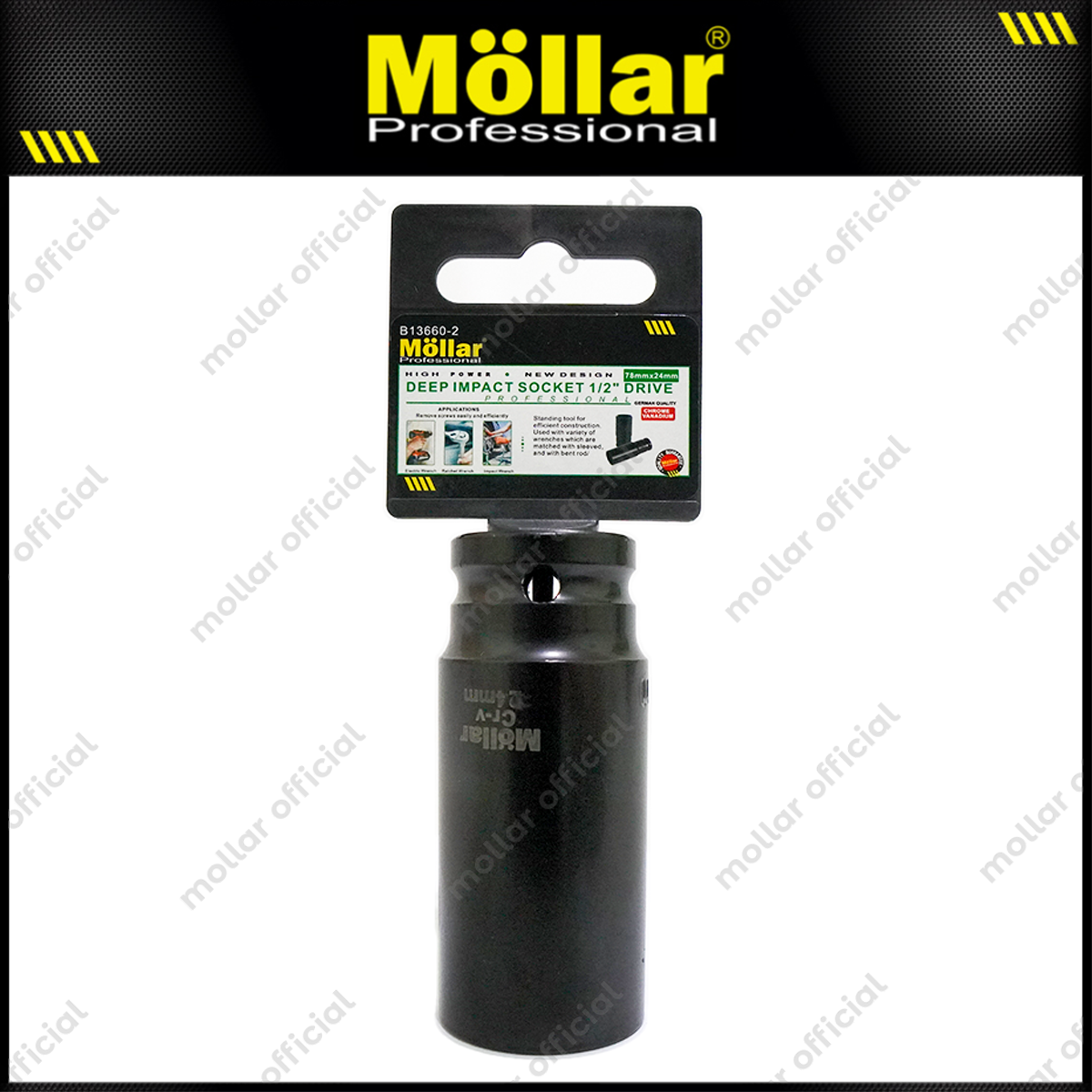 MOLLAR B13660 Mata Sok Panjang 1/2" 6PT 24 mm / Deep Socket