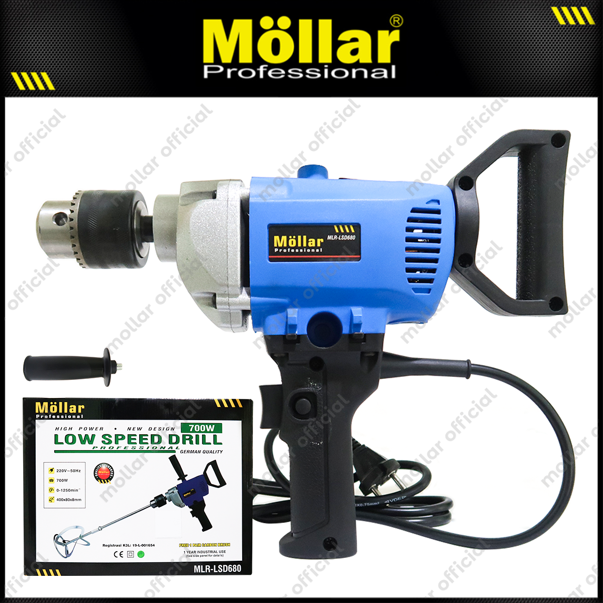 MOLLAR LSD680 Mesin Bor Pengaduk Listrik 13 mm / Low Speed Drill