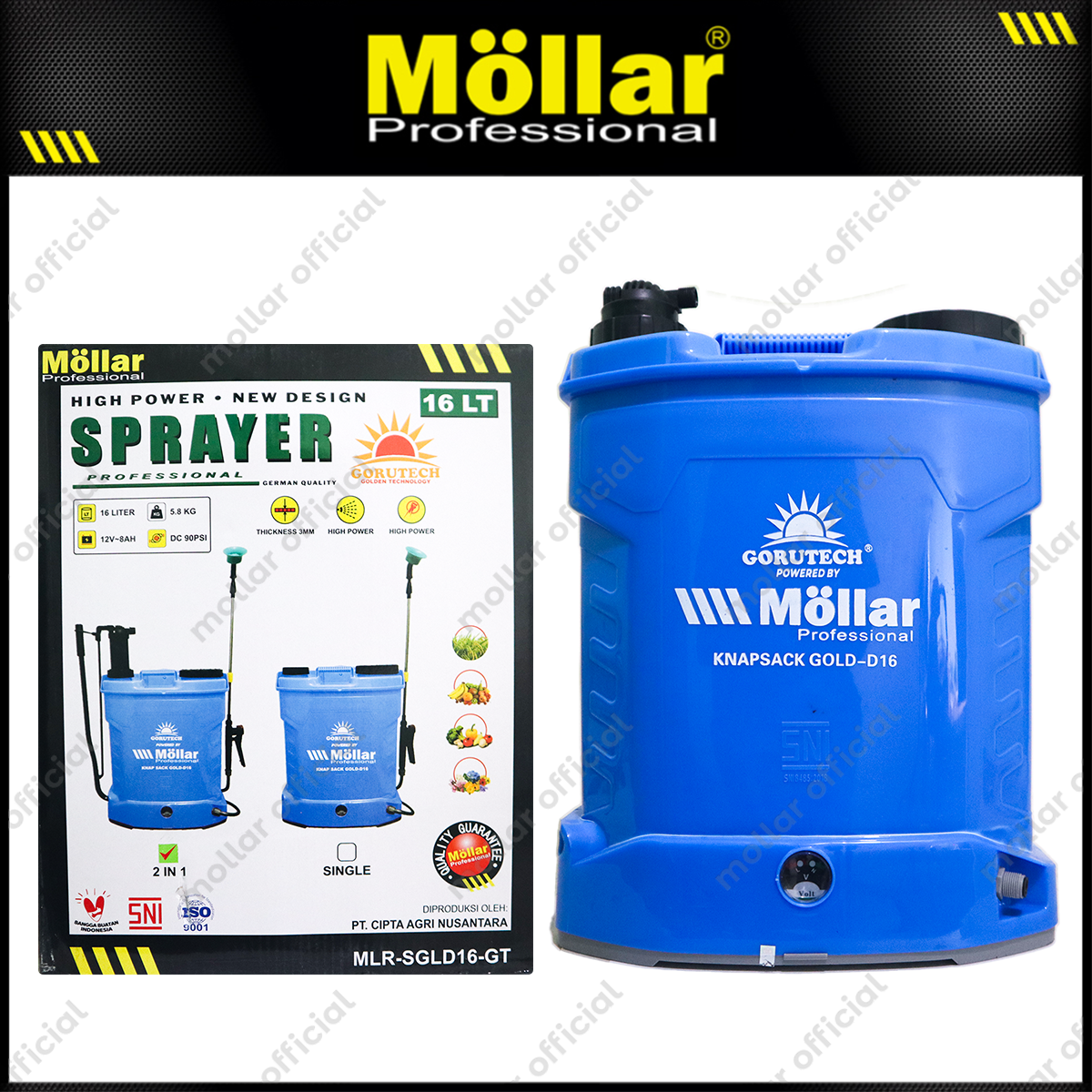 MOLLAR SGLD16-GT-2in1 Mesin Semprotan Hama Elektrik 12V 16 Liter