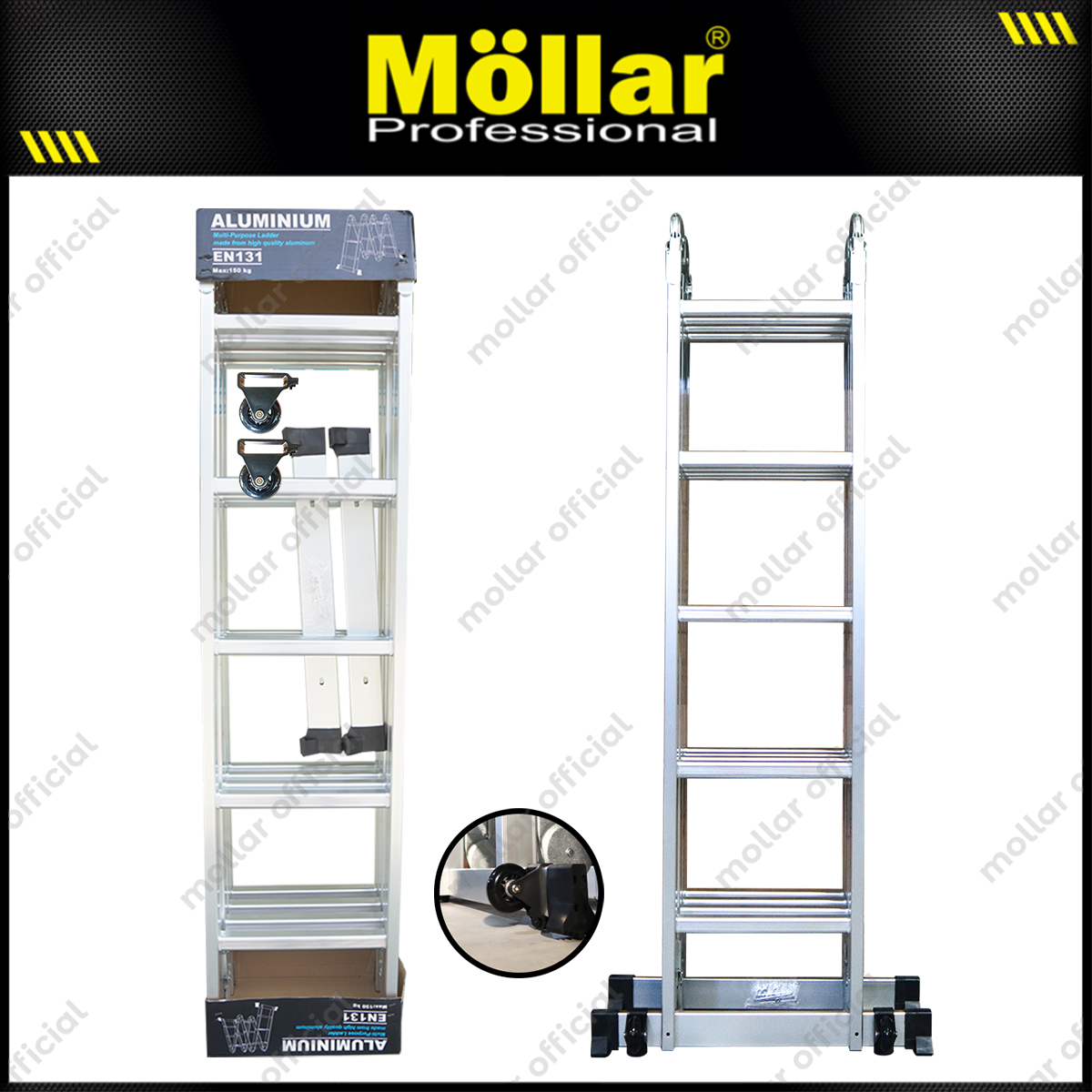 MOLLAR Tangga Lipat Almunium 4x5 5.8 meter 2 Roda