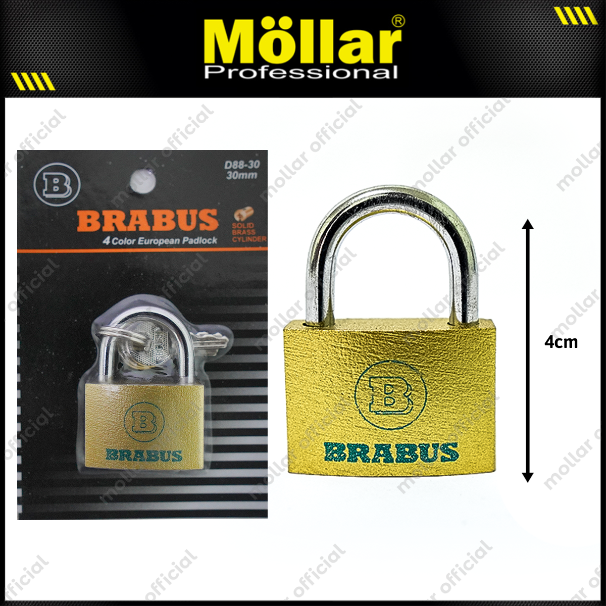BRABUS D88-30 Gembok Kuning Blister 30 mm Short / Gembok Leher Pendek