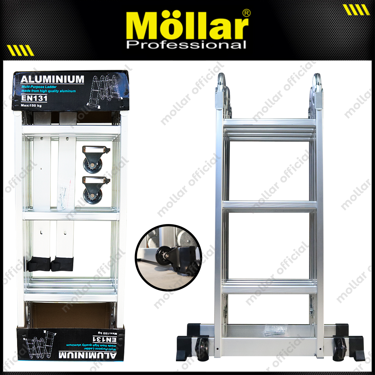MOLLAR Tangga Lipat Almunium 4x3 3.4 meter 2 Roda