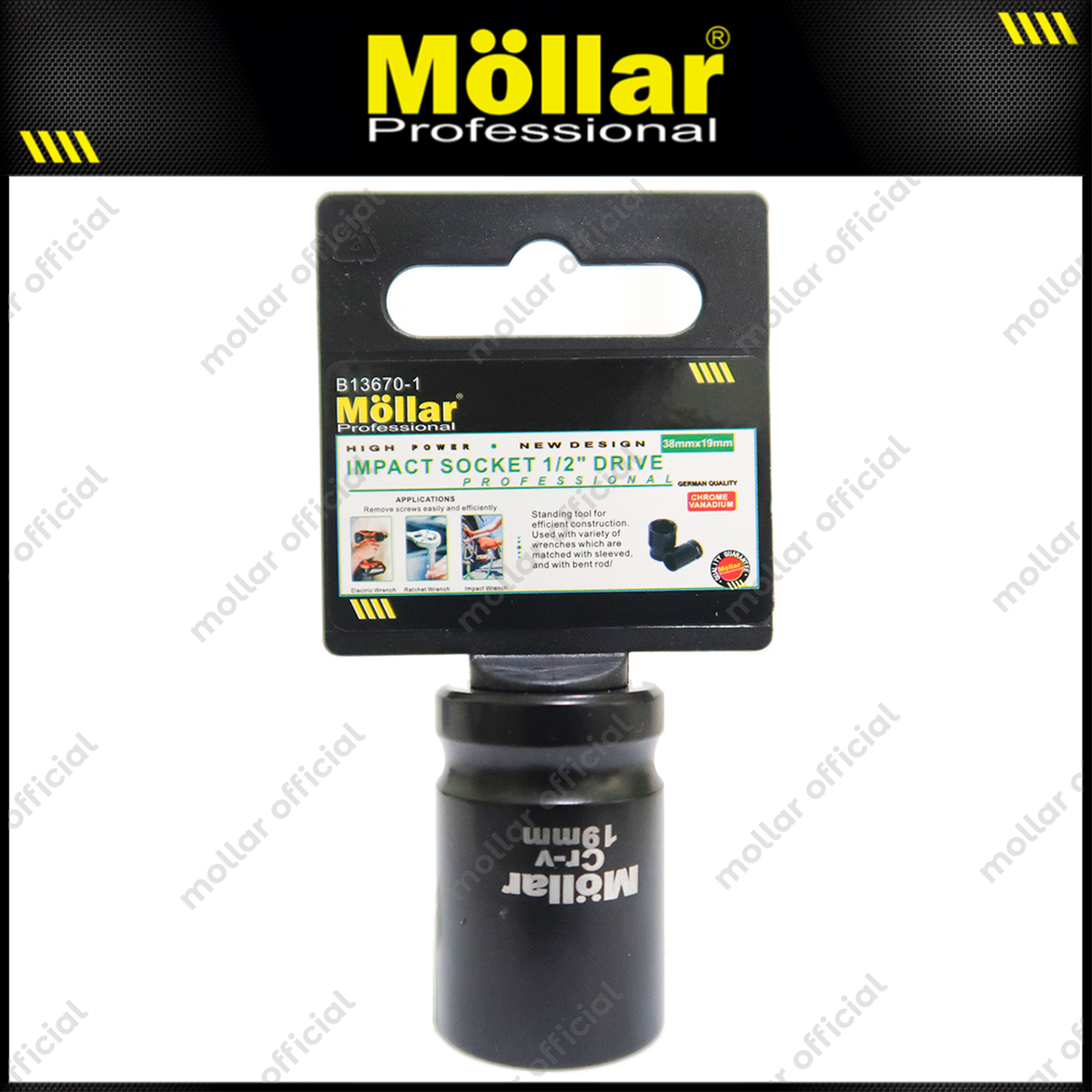 MOLLAR B13670-1 Mata Sok Pendek 1/2" 6PT 19 mm / Deep Socket