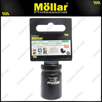 MOLLAR B13670-1 Mata Sok Pendek 1/2" 6PT 19 mm / Deep Socket