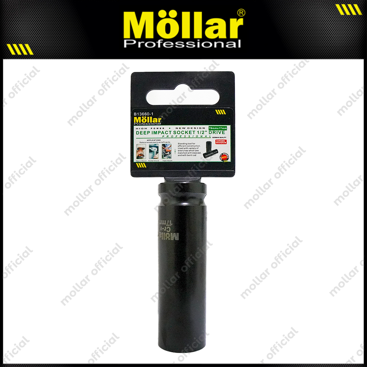 MOLLAR B13660 Mata Sok Panjang 1/2" 6PT 17 mm / Deep Socket
