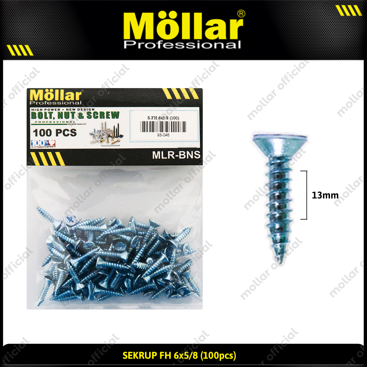 MOLLAR 93-046 Sekrup FH 6 x 5/8 - 100 pcs