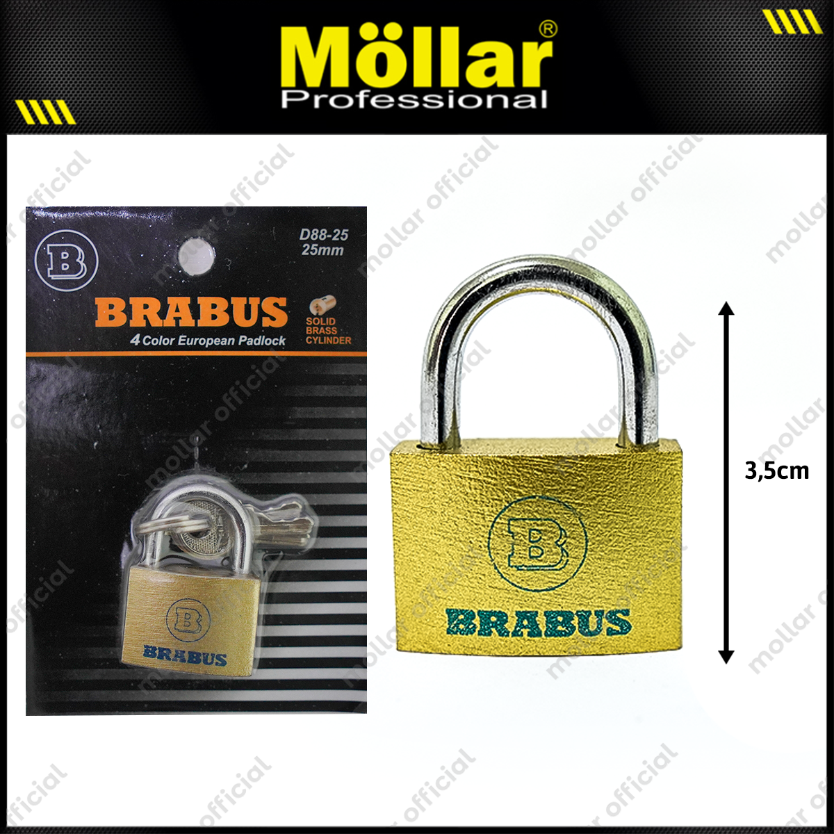 BRABUS D88-25 Gembok Kuning Blister 25 mm Short / Gembok Leher Pendek