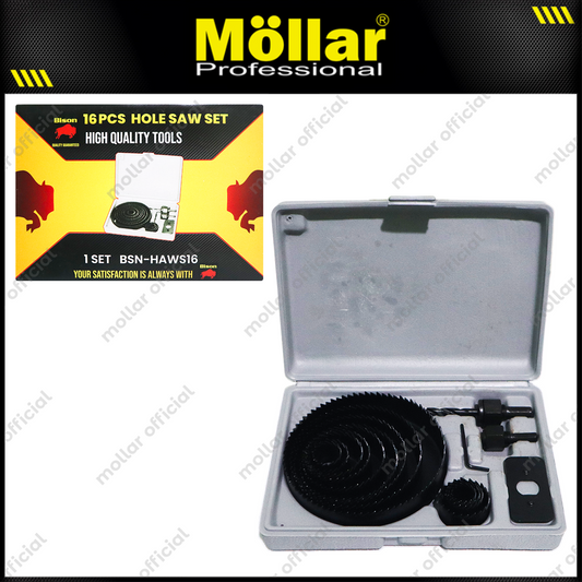BISON D40140 Hole Saw Set 16 pcs / Mata Bor Holesaw Kayu