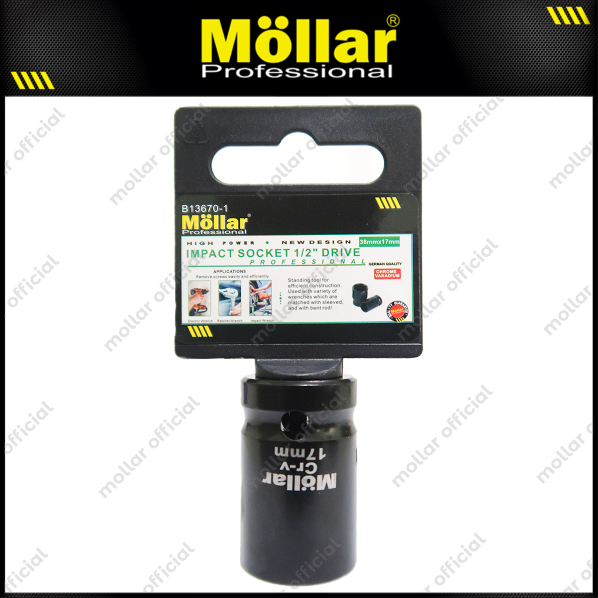 MOLLAR B13670-1 Mata Sok Pendek 1/2" 6PT 17 mm / Deep Socket