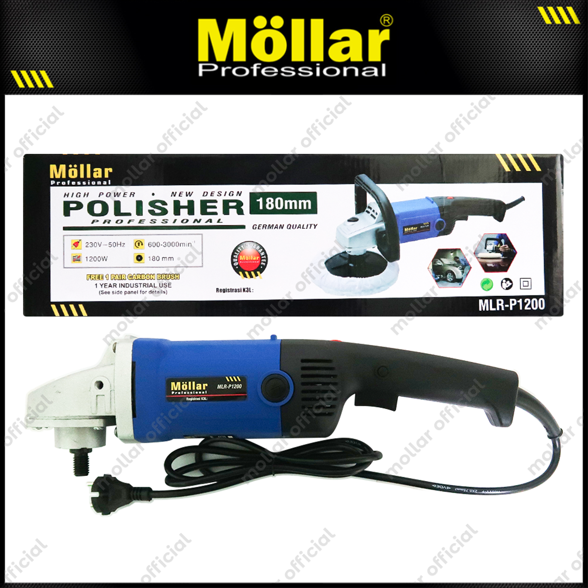 MOLLAR P1200 Mesin Poles Listrik 7" Variable Speed / Polisher