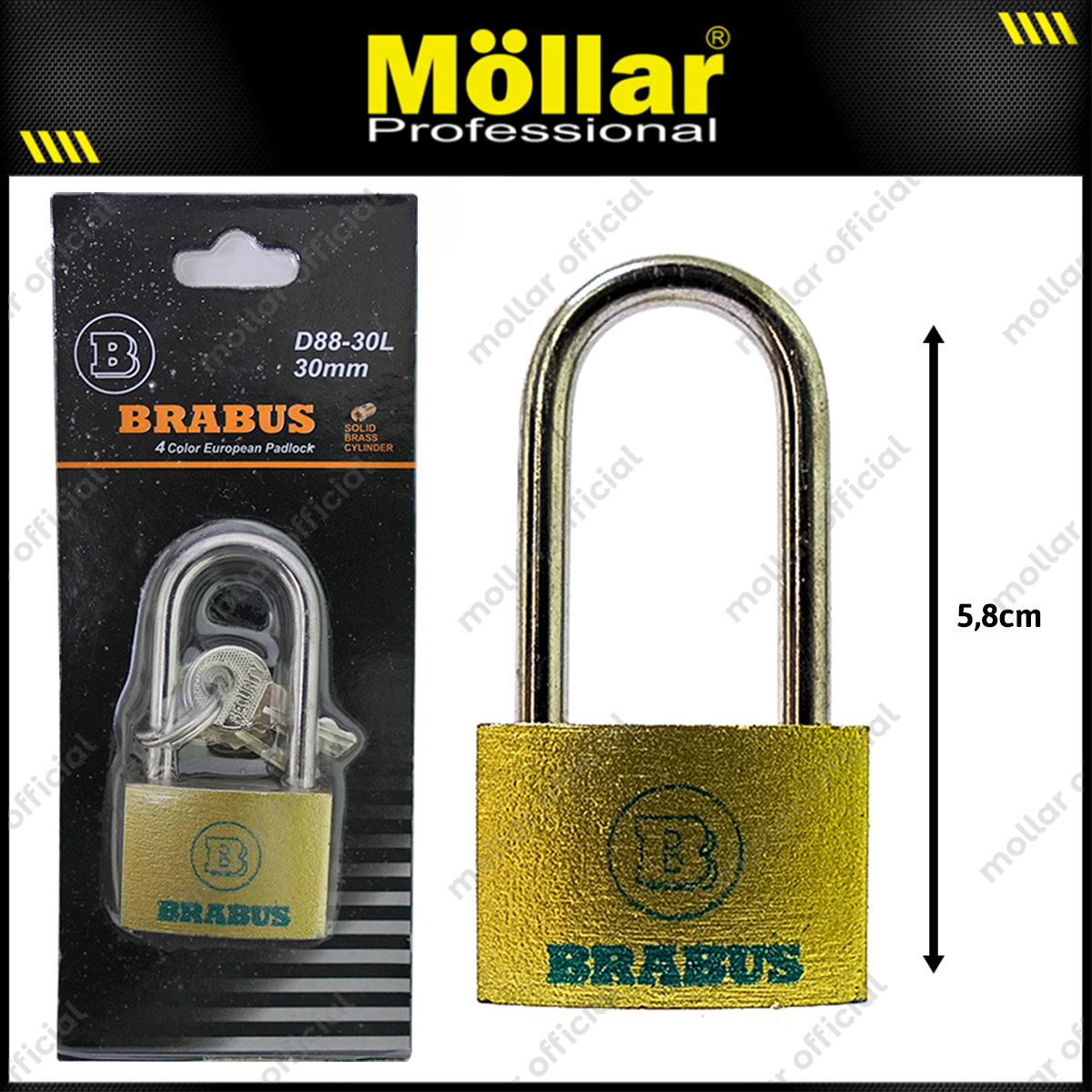 BRABUS D88-30L Gembok Kuning Blister 30 mm Long / Gembok Leher Panjang