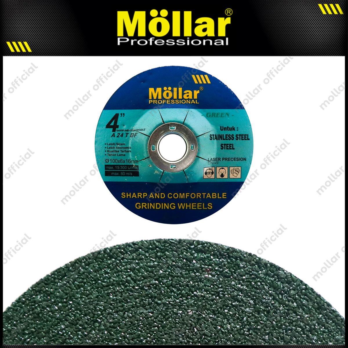 MOLLAR Mata Gerinda Poles Besi 4" Hijau / Grinding Wheel Green